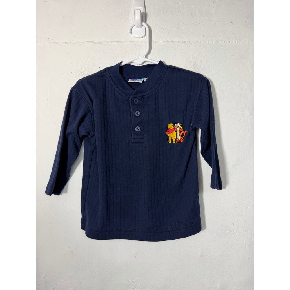 Vintage Pooh Tigger Size 2T Navy Blue Long Sleeve Henley
